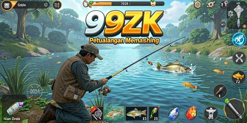 Gameplay 99ZK menampilkan petualangan memancing yang seru.