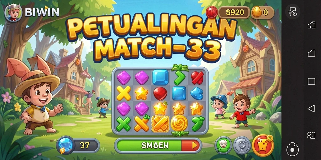 Tampilan utama BIWIN dengan gameplay Match-3 yang menantang.