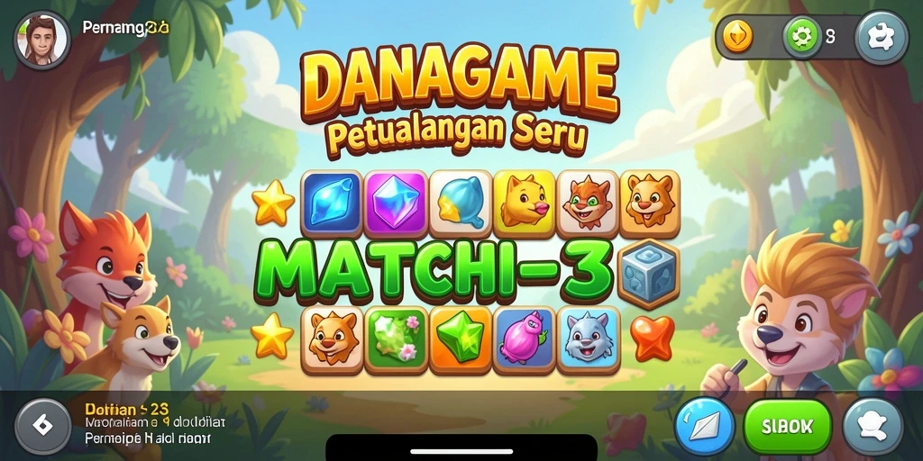 Screenshot utama DANAGAME menampilkan aksi seru permainan Match-3.