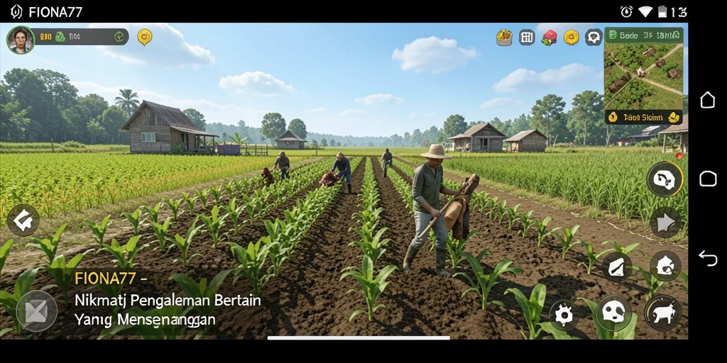 Tampilan gameplay FIONA77 yang menarik dengan aktivitas bertani yang seru.