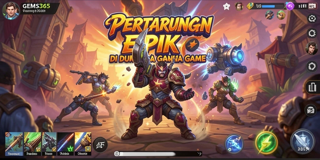 Screenshot GEMS365 menampilkan pertarungan yang mendebarkan antara karakter-karakter hebat.