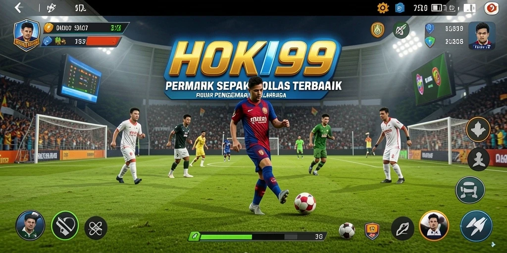 Tampilan gameplay HOKI99 dengan aksi sepak bola yang intens.