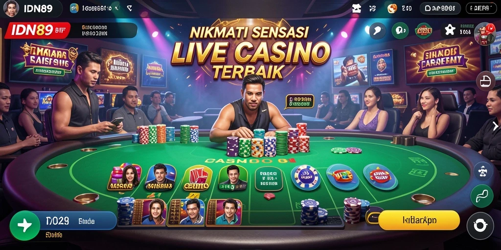 Screenshot IDN89 menunjukkan dealer profesional dalam aksi di meja permainan Live Casino.
