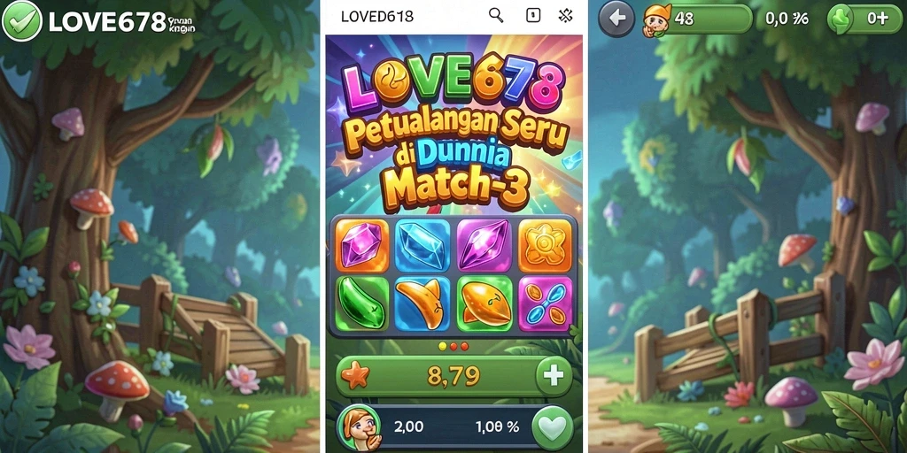 Tangkapan layar dari LOVE678 menampilkan gameplay Match-3 yang seru dan interaktif.