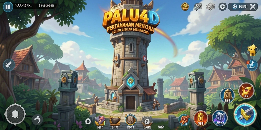 Screenshot utama PALU4D menampilkan pertempuran seru di dunia Tower Defense.