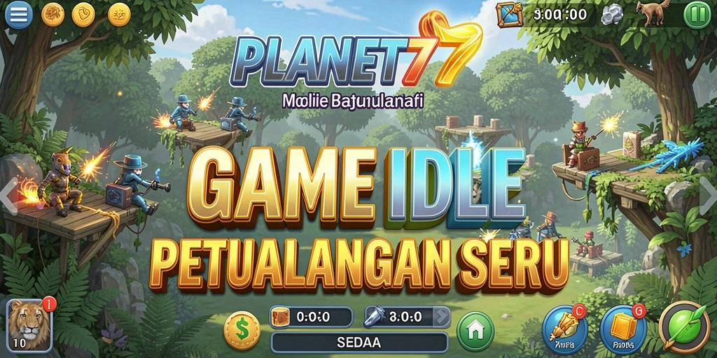 Tangkapan layar gameplay <strong>PLANET77</strong> menunjukkan pengalaman Idle yang seru dan adiktif.