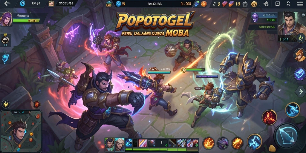Menampilkan pertarungan epik dalam game MOBA POPOTOGEL.