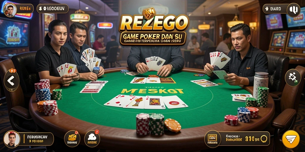 Screenshot gameplay REZEGO yang menunjukkan suasana permainan Poker yang seru.