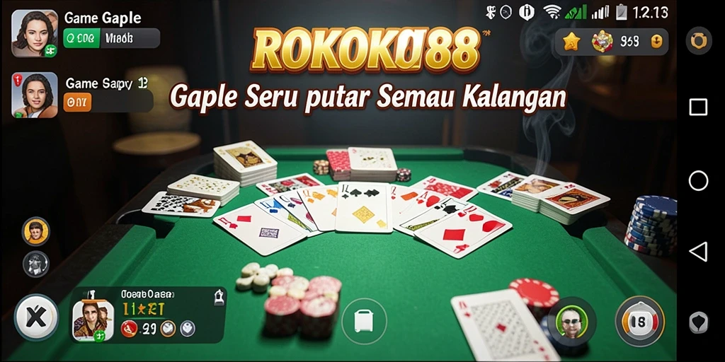 Screenshot ROKOK88 menampilkan momen seru dalam permainan Gaple.