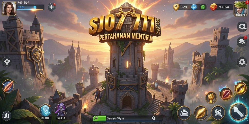 Screenshot gameplay yang menampilkan pertempuran menara yang seru.