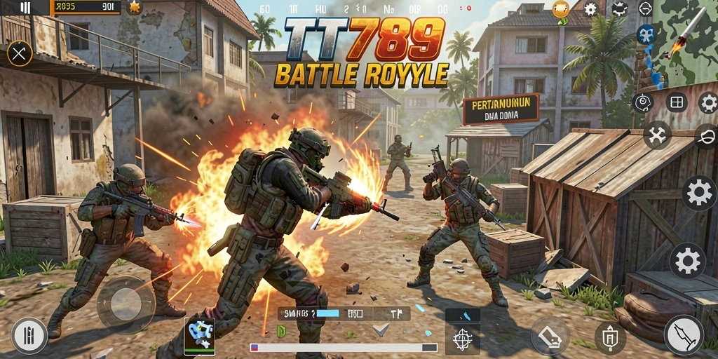 Screenshot utama TT789 menampilkan aksi seru gameplay Battle Royale.