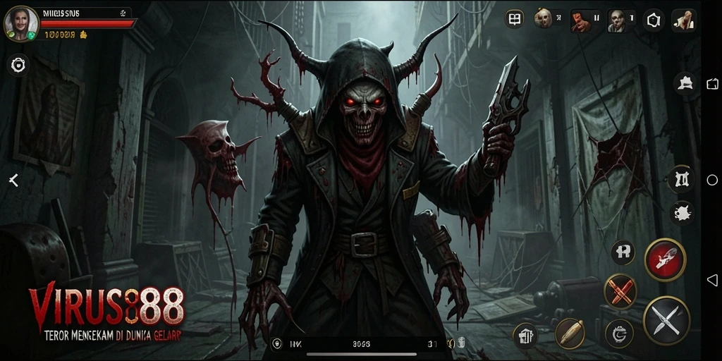 Tampilan gameplay menegangkan dengan suasana horor yang intens.